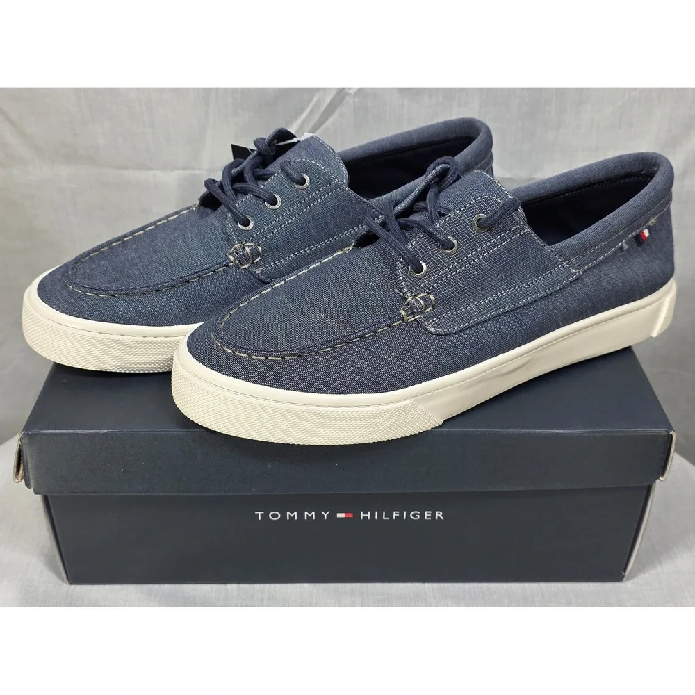 Tommy Hilfiger Men's Canvas Boat‎ Shoes Navy Blue Lace Up Loafers